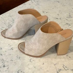 Express taupe mules, size 9.